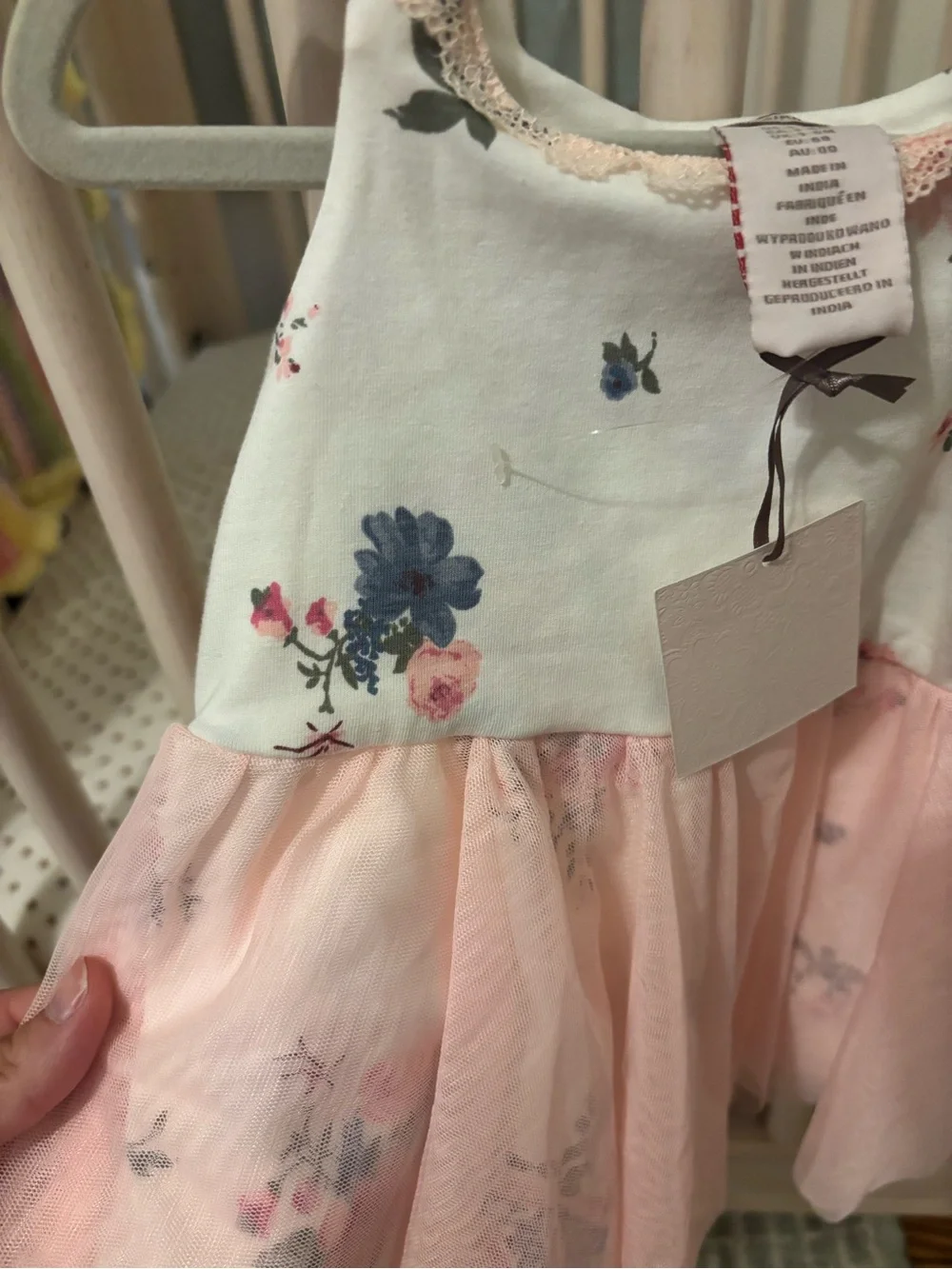 Catherine Malandrino Cream Floral Dress with Pink Tulle